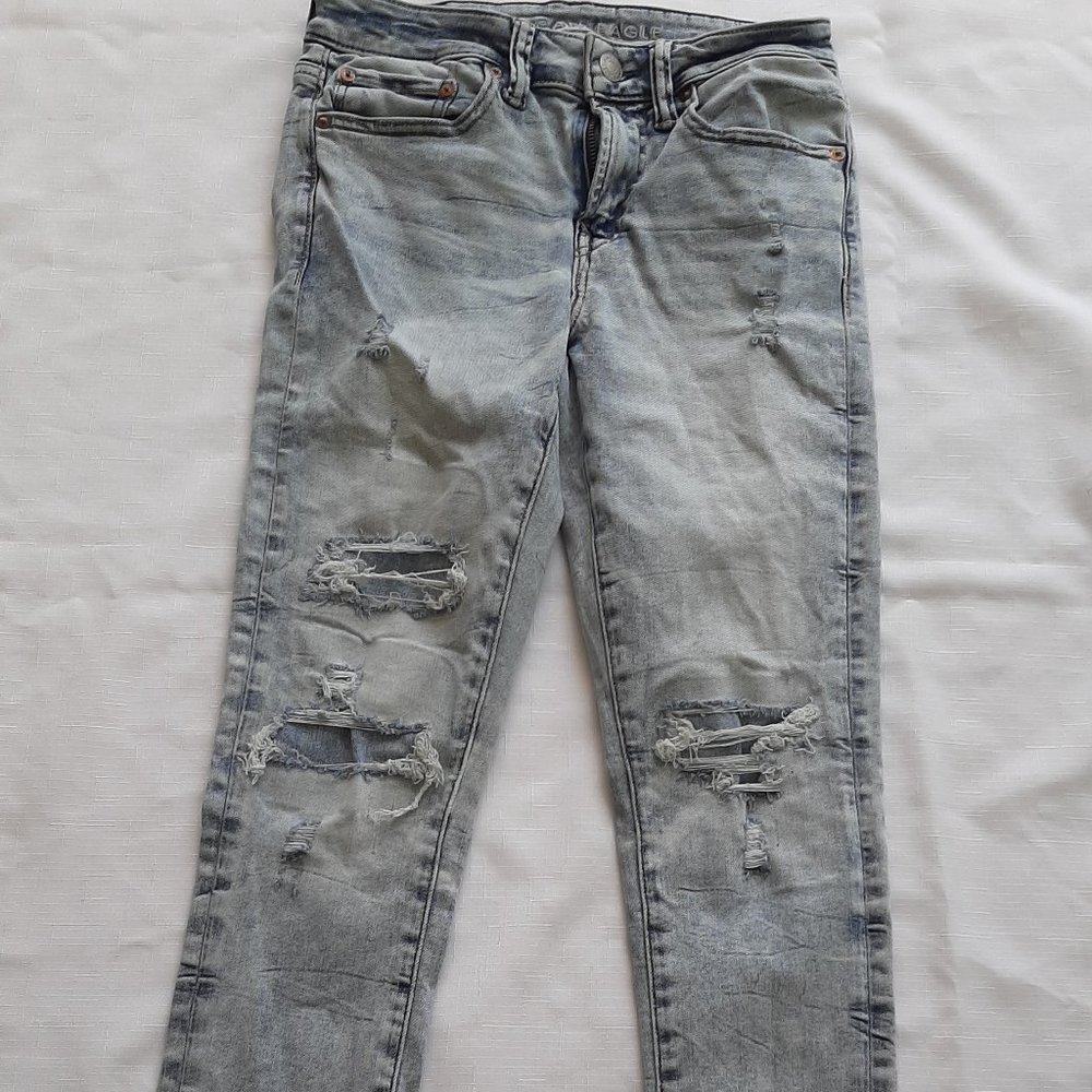 American Eagle Airflex 360 Patched Skinny Jeans Women (28x28)